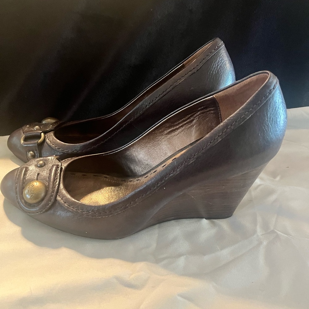 Coach Dark brown leather wedge